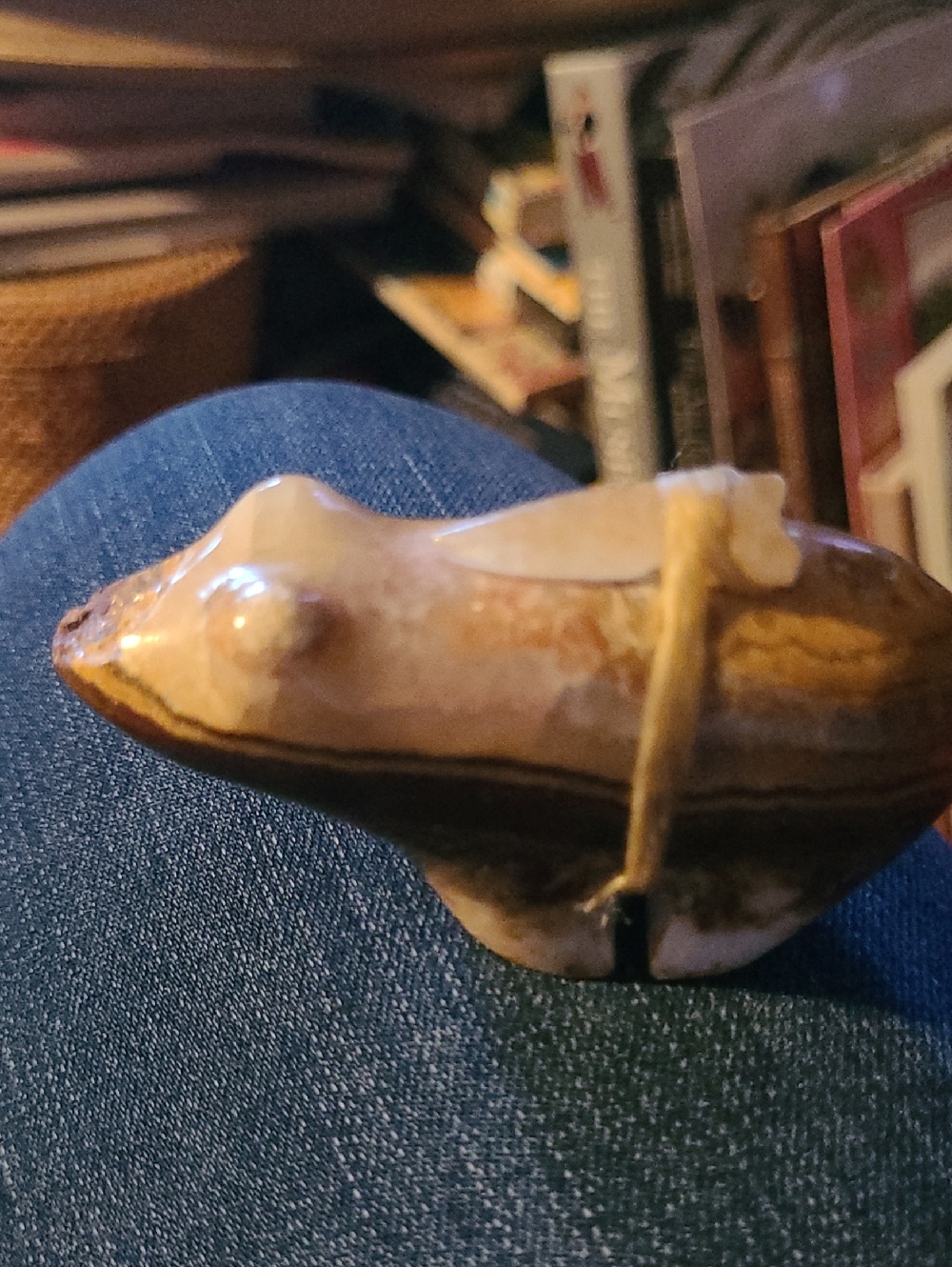 Hand-Carved Polished Stone Frog Figurine in Brown and Cream
